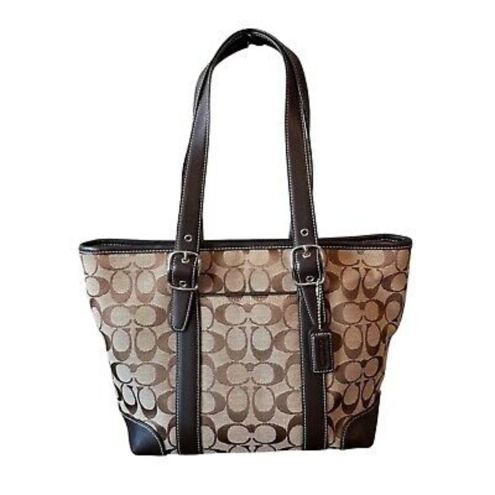 Like New Vintage Coach Signature C's Khaki Shoulder Bag Tote Purse m